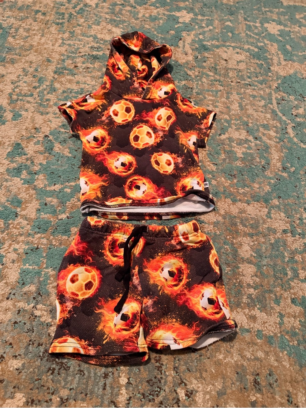Kids' Fire Soccer Hoodie & Shorts Matching Set - Black & Orange